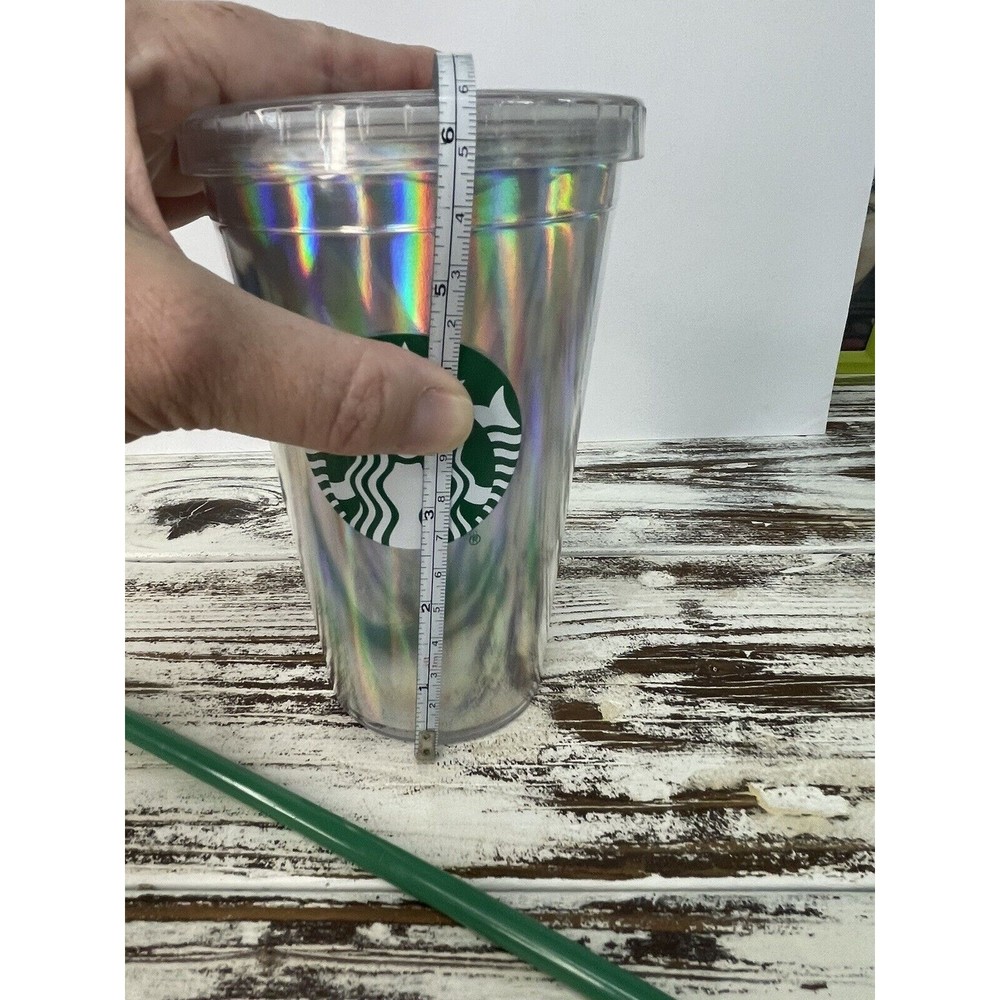 Starbucks 2020 Acrylic Iridescent Silver Rainbow Cold Cup Mermaid Tumbler 16 oz - Picture 6 of 9